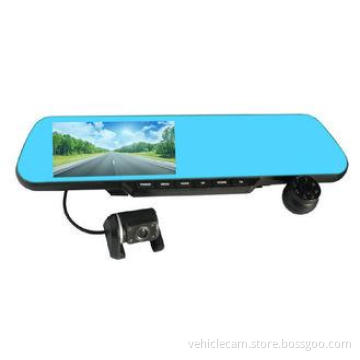 5 Inch Blue Rear View Mirror DVR , 1080P AVI 350 Degree Rot